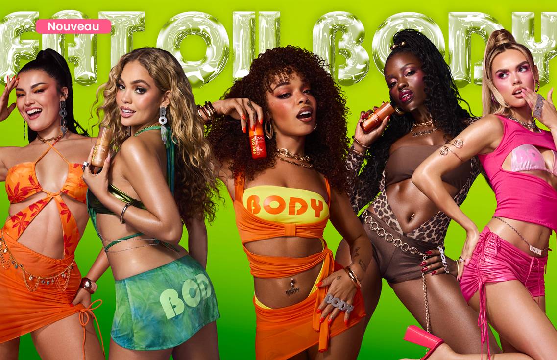 Revolution Haircare 'Hot Body' launch campaign featuring five models in vibrant neon styling.